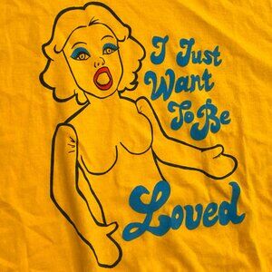 VTG "I Just Want To Be Loved" FanClub Funny Yellow Graphic T-shirt *NWOT* Sz XL